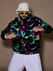EASEVO Loose Fit Plus Size Men Reflective Splash Ink Print Hoodie - Multicolor - View 7