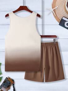 Manfinity RSRT Conjunto de top sin mangas con estampado minimalista y pantalones cortos de unicolor para hombre
