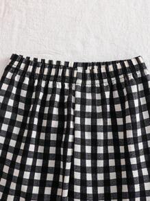 SHEIN Genkimix Kids 2件套女童卡通小狗蝴蝶结印花针织长袖上衣和长裤睡衣套装 - 杏色 - 查看 5