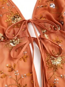 Sweetra French Summer New Minimalist Sexy Orange Sequin Embroidered Spaghetti Strap Backless Sexy Women Tank Top
