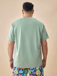 EASEVO Men's Plus Size Letter Printed Bear Embossed Stretchy Knit T-Shirt, Summer - Green - View 6