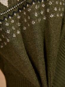 Bóhologie Nordic-Inspired Button-Up Cardigan In Deep Green With Black Contrast Yoke And Ribbed Hems - Green - View 4