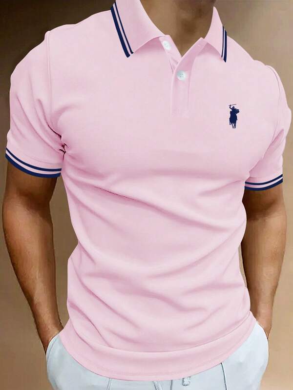 Manfinity Homme Men's Striped Casual Commuting Polo Shirt