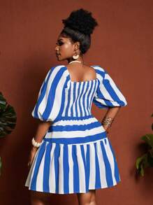 Maweii 大码性感露背节日连衣裙 - 性感度假露背 - 藍白色 - 查看 3