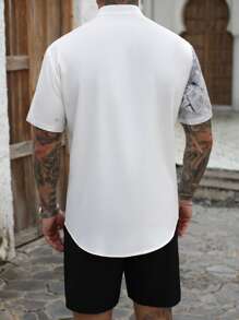 Manfinity RSRT Men's Woven Digitally Positioned Branch Print Shirt And Shorts Set - Black and White - View 2