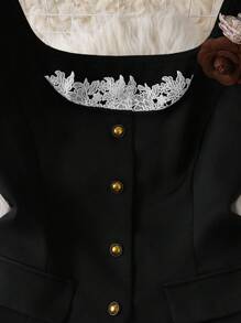 Celure Conjunto de 2 piezas para mujer talla grande con chaleco de encaje floral y falda larga, estilo vintage elegante, adecuado para uso diario, de moda para uso casual o de commuting