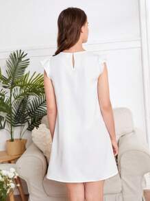 SHEIN Leap Crew Chicas adolescentes Vestido túnico de malla ribete con fruncido - Blanco - Ver 2