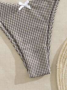 Swim Mod 2 件套女士性感露背吊带格纹印花泳衣套装，夏季新品 - 棕色 - 查看 6