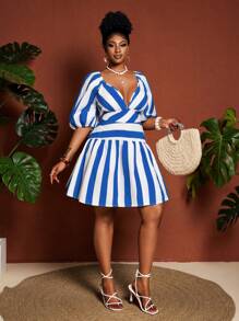 Maweii 大码性感露背节日连衣裙 - 性感度假露背 - 藍白色 - 查看 6