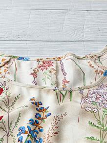 Linhara 大码女式 3D 花卉印花圆领双层袖休闲衬衫 - 彩色 - 查看 5