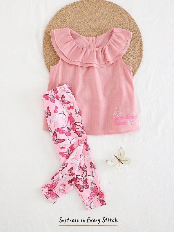 Cozy Pixies 2pcs Baby Girls Letter Graphic Ruffle Hem Sweater And Floral Print Elastic Waist Pants Set