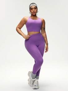SHEIN Sport Studio Set di reggiseno sportivo senza cuciture e pantaloni lunghi, taglia comoda, per il fitness delle donne