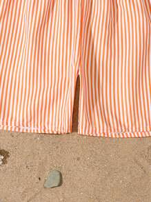 SHEIN Striped Beach Shorts, Essential For Beach, Pool Party And Summer Days Summer Holiday - Orange - View 5