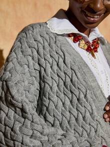 Bóhologie Women Heavy Cardigan With Dusty Pink With Pocket,Cardigans,Long Cardigans Woman,Petite,Tall - Grey - View 5