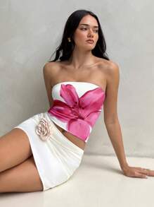 Aloruh Top tubo casual de verano con estampado floral para mujer, top crop ajustado apropiado para festivales de música tropical, estampado hawaiano, adecuado para vacaciones