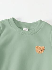 SHEIN 6 件套男童/女童可爱卡通条纹纯色长袖运动衫和罗纹袖口裤两件套，适合秋冬季外出 - 彩色 - 查看 3
