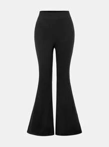 SHEIN Teen Girl Fitted Casual Solid Color Off Shoulder T-Shirt And Flared Long Pants Set