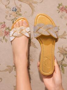 CUCCOO TILAWA Women's Diamond-Decorated Open Toe Flat Sandals