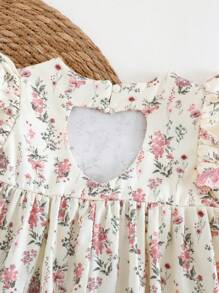 Cozy Pixies Abito da bambina con scollo tondo, maniche corte, vita arricciata e fantasia floreale ditsy