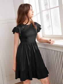 SHEIN Teen Girls Ruffle Trim Flounce Hem Dress - Black - View 5
