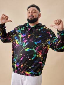 EASEVO Loose Fit Plus Size Men Reflective Splash Ink Print Hoodie - Multicolor - View 4