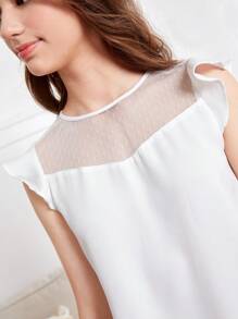 SHEIN Leap Crew Chicas adolescentes Vestido túnico de malla ribete con fruncido - Blanco - Ver 4