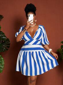 Maweii 大码性感露背节日连衣裙 - 性感度假露背 - 藍白色 - 查看 5