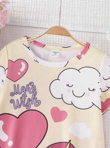 Back To School FashionGirl Toddler Cute Unicorn & Cloud Love Pattern Fashionable, Cozy Round Neck Short Sleeve Long Nightgown Loungewear Girls Unicorn Clothes Children Girl Clothes