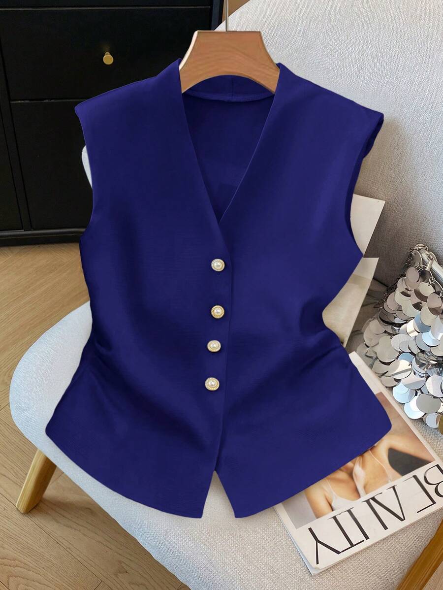 GlowEve Sleeveless Elegant Women Shirt - Blue - View 1