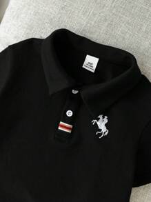 SHEIN 2 件套婴儿休闲宽松插肩袖圆领毛衣上衣和针织短裤两件套服装，适合春夏季室内外穿着 - 黑色 - 查看 10