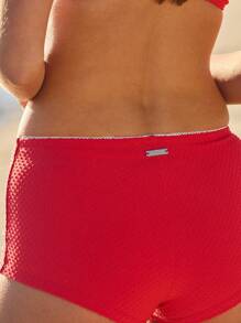 Aralina Bộ bikini cạp cao màu đỏ viền nơ tương phản Picot Trim ngày 4 tháng 7 kèm túi đựng đồ bơi cho kỳ nghỉ ngày 4 tháng 7, hoàn hảo cho trang phục đi biển và trang phục mùa hè - Đỏ - Xem 4