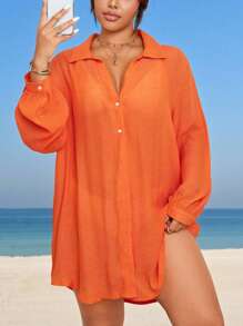 Slaydiva 大码女式竹纤维长袖纽扣开衫、海滩度假衬衫