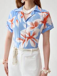 SHEIN Unity Damen Urlaubs Lässig Boho Muster Bluse - Blau - Übersicht 7