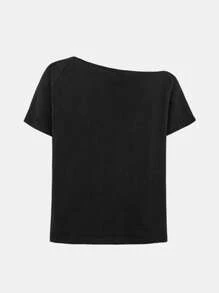 SHEIN Teen Girl Fitted Casual Solid Color Off Shoulder T-Shirt And Flared Long Pants Set