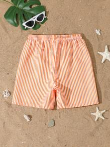 SHEIN Striped Beach Shorts, Essential For Beach, Pool Party And Summer Days Summer Holiday - Orange - View 2