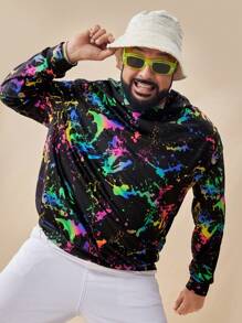 EASEVO Loose Fit Plus Size Men Reflective Splash Ink Print Hoodie - Multicolor - View 6