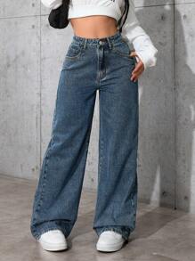 Jeanoix Quần Jeans Ống Rộng Dáng Rộng Thường Ngày Cho Nữ - Rửa tối - Xem 6