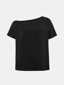 SHEIN Teen Girl Fitted Casual Solid Color Off Shoulder T-Shirt And Flared Long Pants Set