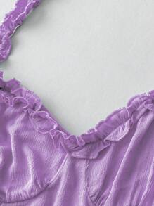 Flirla 夏季新款优雅度假法式甜美公主风荷叶边系带露背无袖A字收腰连衣裙 - 淺灰紫 - 查看 3