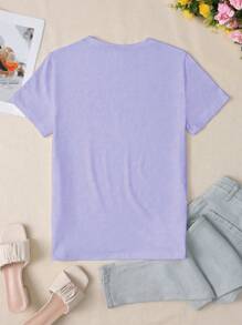 INAWLY 舒适彩色雏菊衬衫，刺绣舒适彩色衬衫，刺绣花卉衬衫，雏菊T恤，复古春季衬衫，女士圆领刺绣图案T恤 - 紫羅蘭色 - 查看 2