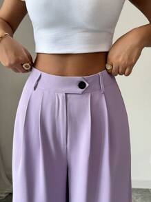 Selianne Slouchy Purple Loose Wide Leg Pants, Casual Straight Summer Maxi Trousers For Women Fall Cloth For Women