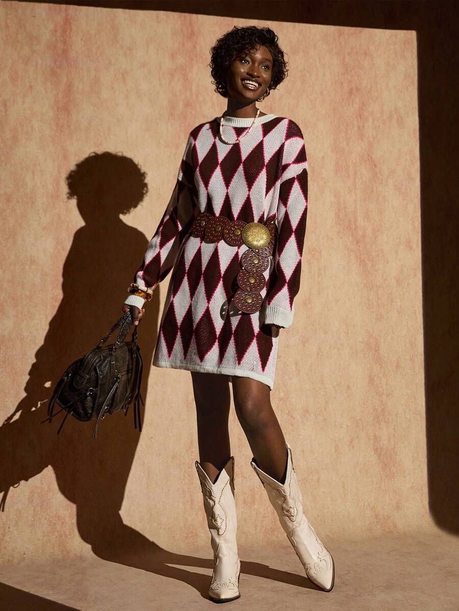 Bóhologie Women Sweater Dress With Jaquard Detail,Petite