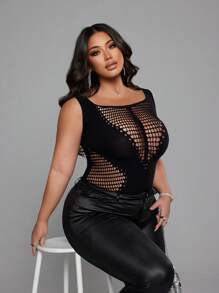 NU&NOW Plus Size Women Sexy Hollow Heart Elastic Camisole - Black - View 5