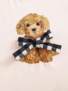 SHEIN Genkimix Kids 2件套女童卡通小狗蝴蝶结印花针织长袖上衣和长裤睡衣套装 - 杏色 - 查看 4