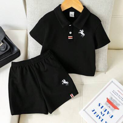 ベビー カジュアル ラグラン袖 ラウンドネックセータートップ&ニットショーツ 2点セット、春夏の室内外衣装に適しています
