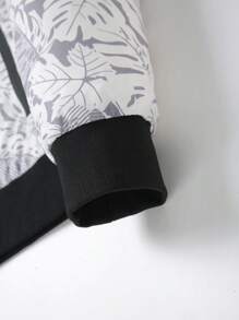 Manfinity Homme Men's Long Sleeve Vacation Tropical Plant Print Zip-Up Rave Bomber Jacket, Fall - Multicolor - View 3