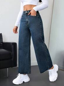 SHEIN ICON Casual Denim Jeans Pants, Simple & Fashionable For Everyday Wear - Dark Wash - View 5