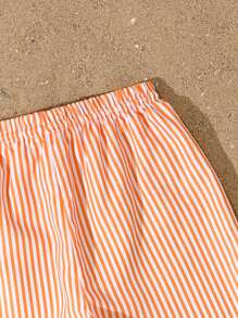 SHEIN Striped Beach Shorts, Essential For Beach, Pool Party And Summer Days Summer Holiday - Orange - View 3