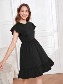 SHEIN Teen Girls Ruffle Trim Flounce Hem Dress - Black - View 6