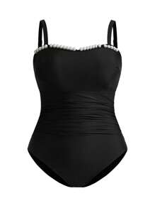 Swim Oasis Plus Size Women 2pcs Black Spaghetti Strap One Piece Swimsuit Set With Sarong Coverup For Summer Beach Vacation - Black - View 8